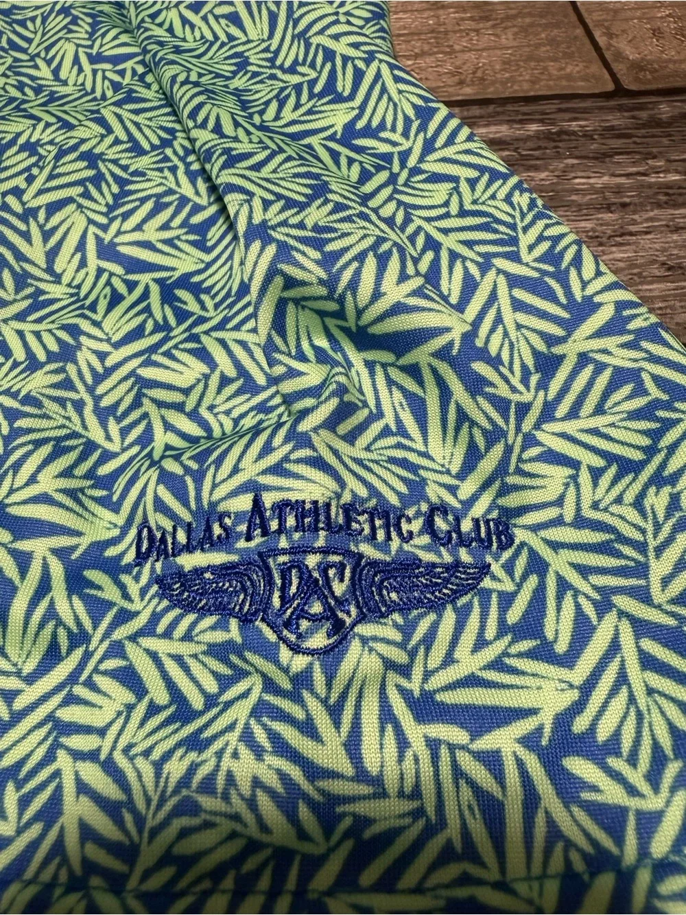 Donald Ross Floral Polo Shirt Men’s L Blue Green Dallas Athletic Club Golf